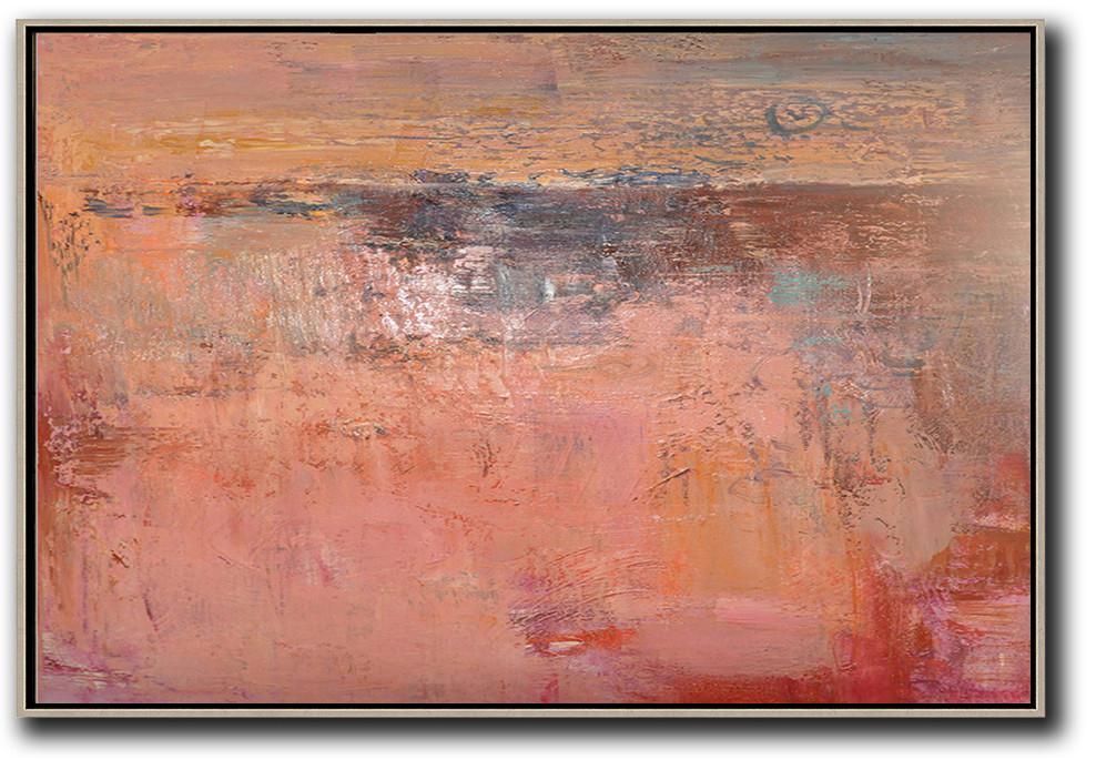 Extra Large Canvas Art,Oversized Horizontal Contemporary Art,Hand Painted Abstract Art,Pink,Nude,Brown,Red.etc